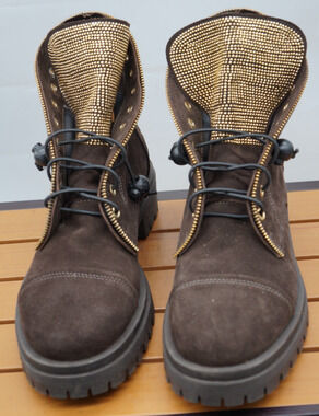 Michele Lopriore 275 Central Lace Up Studded Crystal Combat Ankle Boots Suede 41